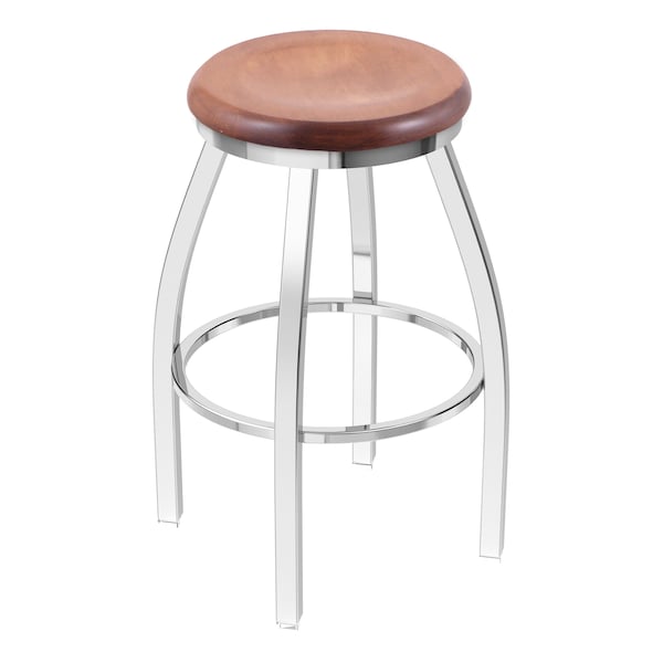 36" Swivel X-Tall Bar Stool, Chrome Finish, Med Maple Seat